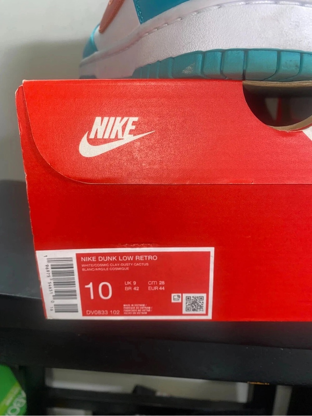 Nike Kids' Dunk Low Retro Sneakers - White/Teal/Orange Miami dolphins Sz 10 - Picture 7 of 7